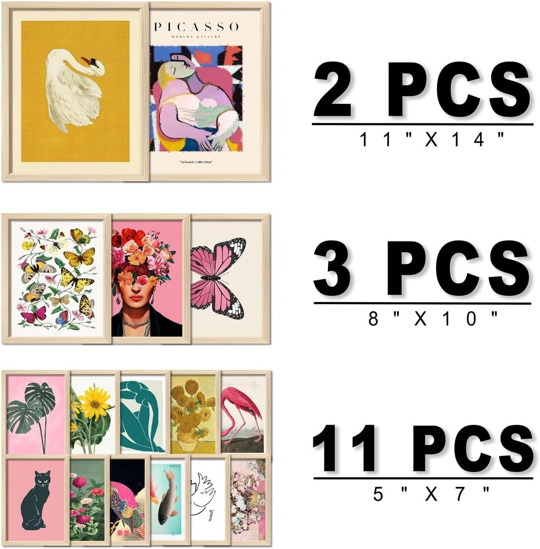 16pc Framed Gallery Wall Art Set Eclectic Colourful Prints 12x15"