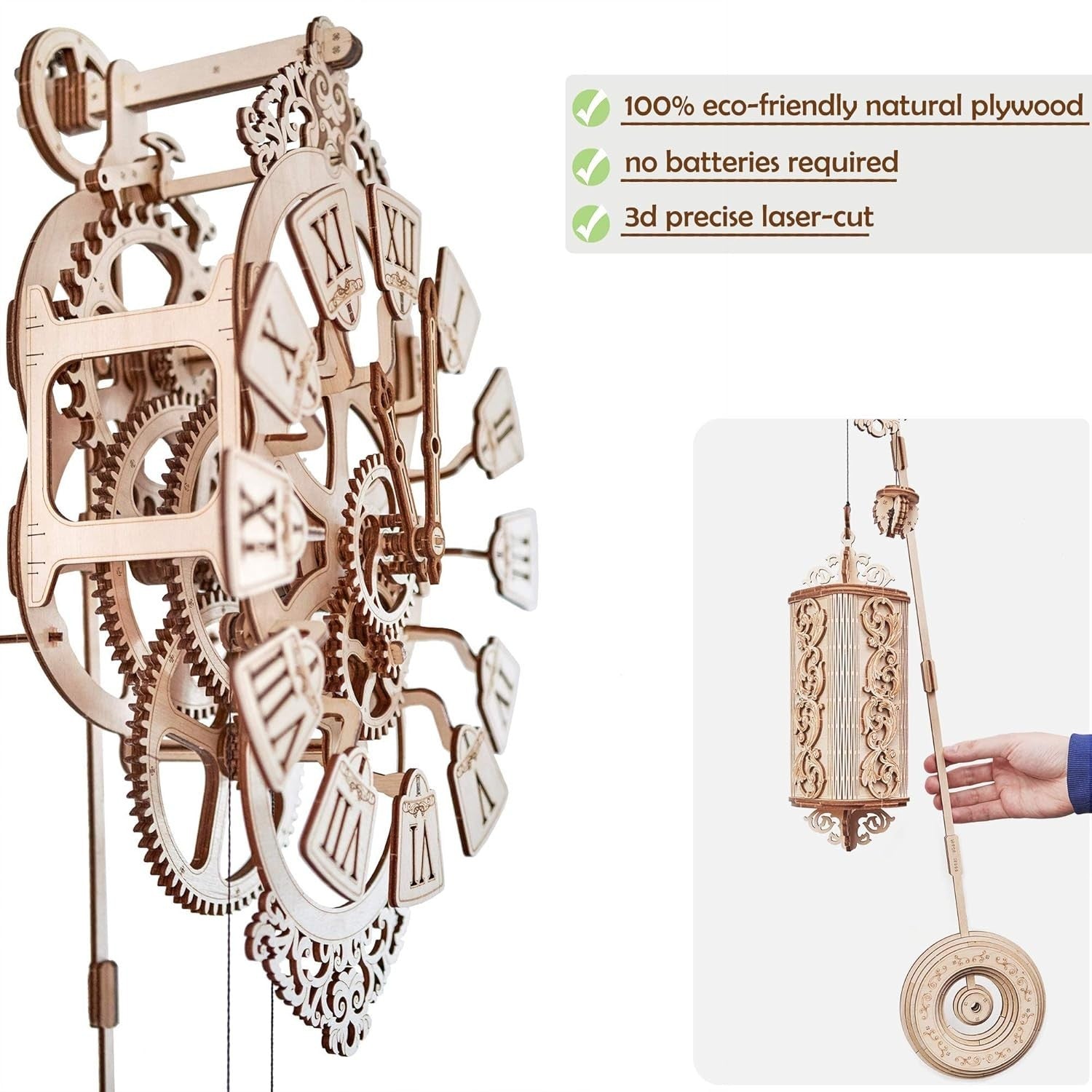 3D Wooden Wall Clock Puzzle Kit | DIY Pendulum Clock | No Battery Model