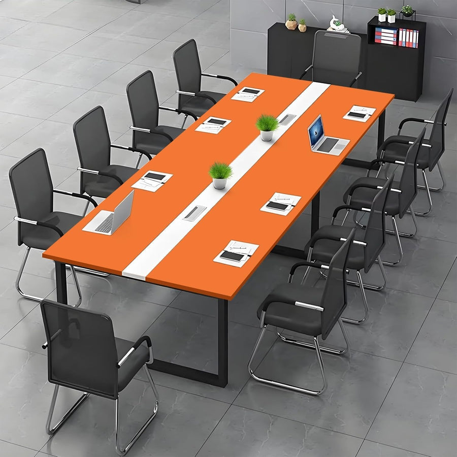 180x60cm Orange/White Office Meeting Table w/ Cable Ports + Adjustable Feet