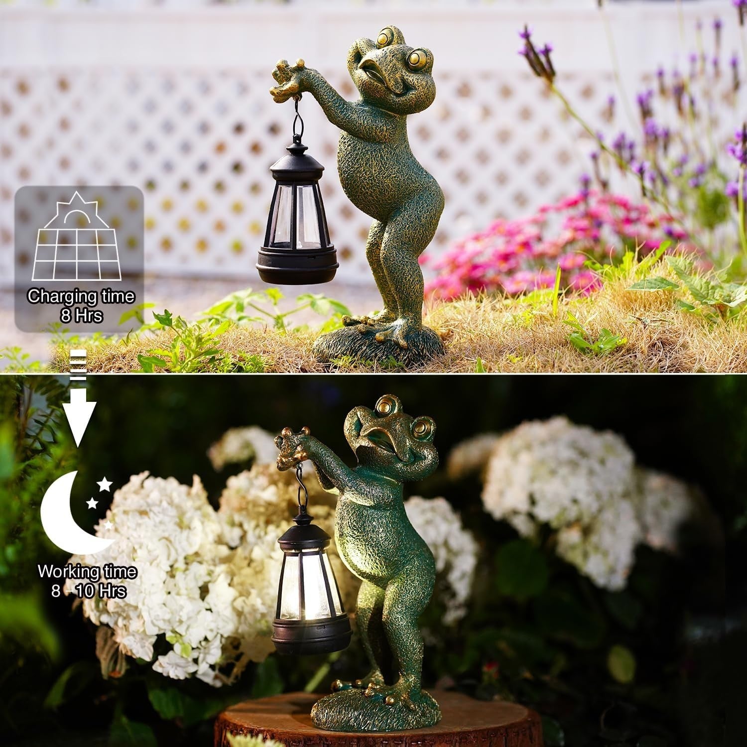 Solar Frog Garden Ornament with Lantern | Outdoor LED Statue Patio Lawn Decor