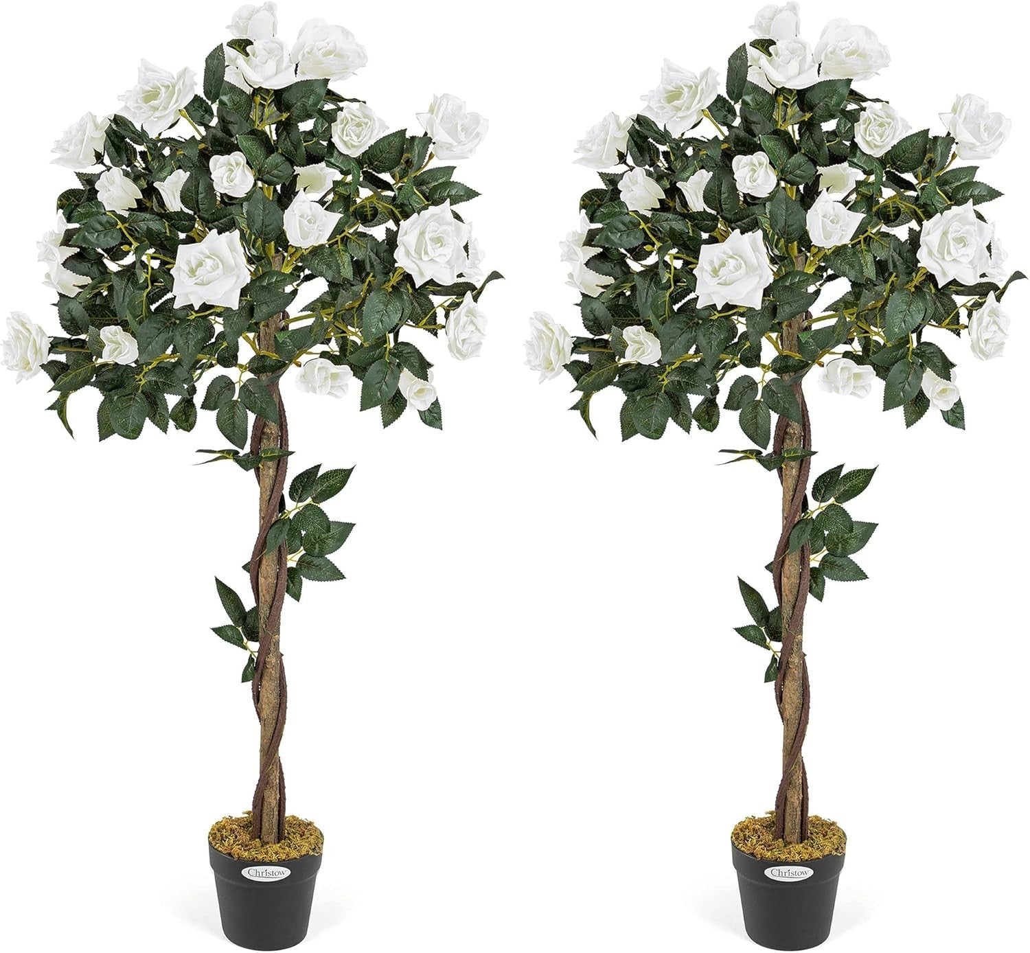 4ft Artificial Cream Rose Trees 2-Pack Twisted Trunk Potted Indoor Outdoor Decor