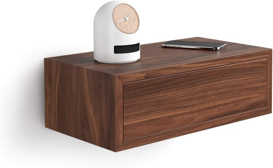 Floating Walnut Wall Bedside Table with Drawer – Modern Space Saving Nightstand