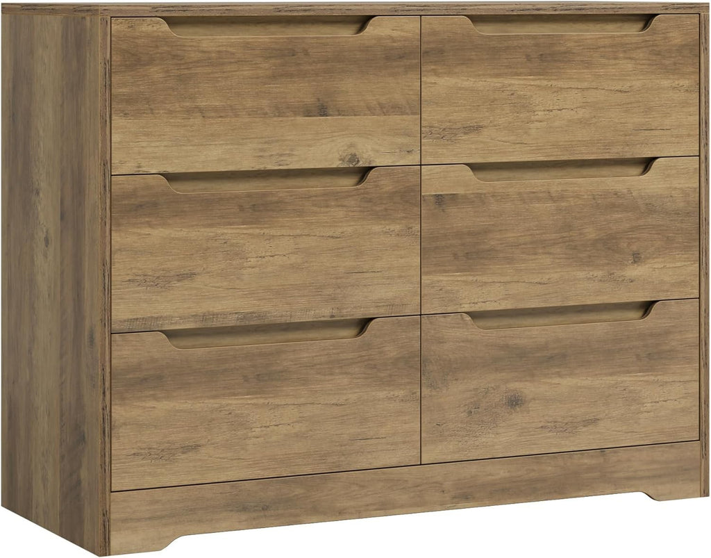 6 Drawer Wood Chest Bedroom Storage Cabinet Handleless Modern Unit