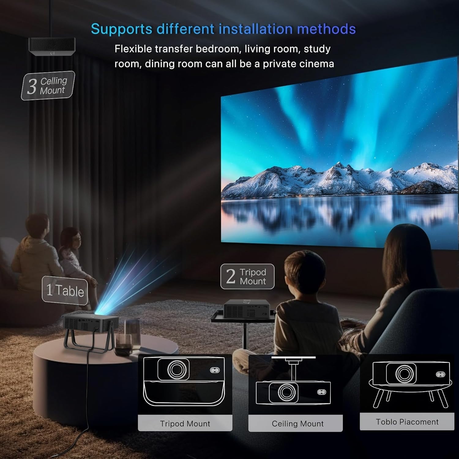 Mini Smart Projector 1080P 4K WiFi 6 Bluetooth 360° Stand