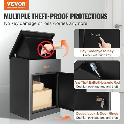 Lockable Parcel Drop Box Waterproof Anti-Theft Steel Mailbox Wall Mount XL Size