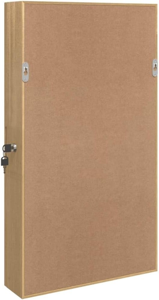 LED Wall Mounted Jewelry Cabinet Frameless Mirror Lockable Organizer Brown