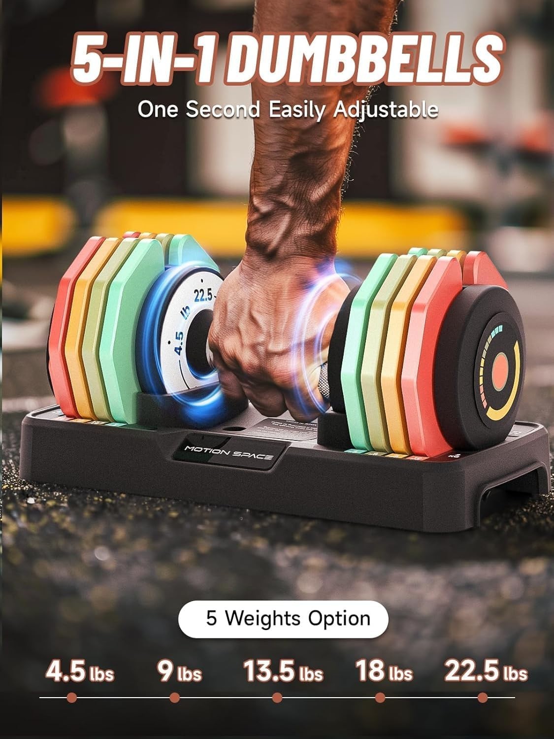 Adjustable Dumbbells Pair 12.5–22.5LB 1-Sec Dial Weights Home Gym
