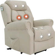 Dual Motor Lift Recliner Chair Heat Massage Leather Riser Mobility Support Cream