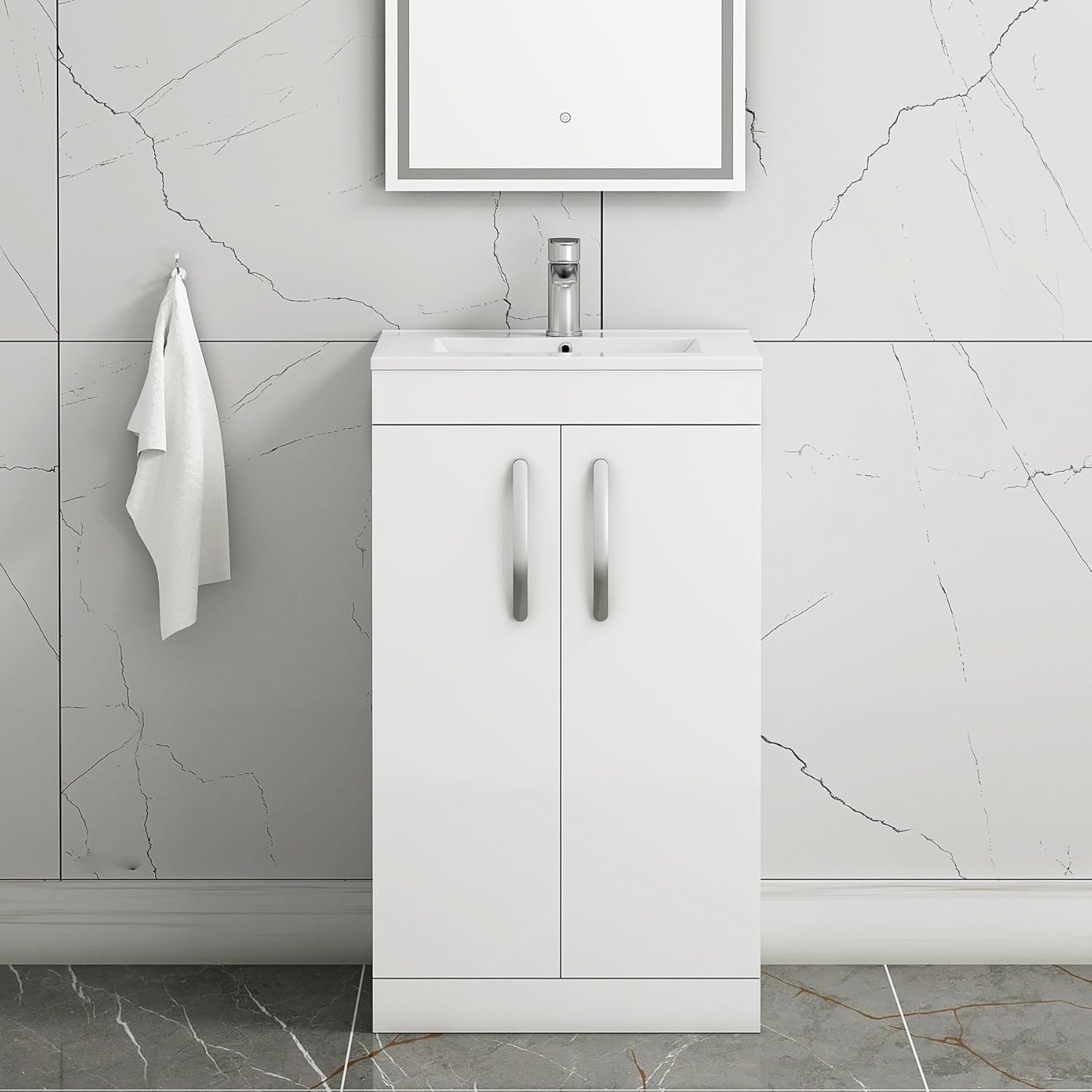 500mm White Bathroom Vanity Unit with Basin Gloss Floor Standing Sink Cabinet