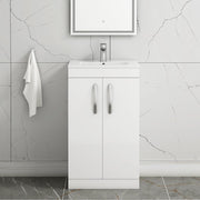 500mm White Bathroom Vanity Unit with Basin Gloss Floor Standing Sink Cabinet