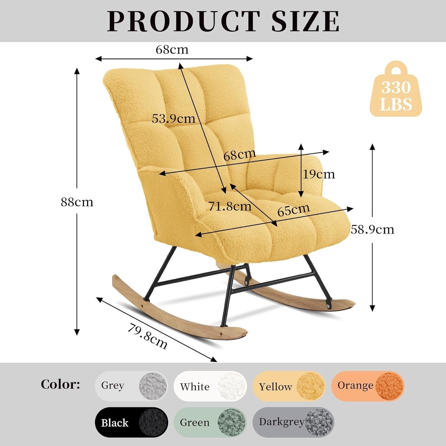 Teddy Rocking Chair Nursery Glider Armchair Adults Kids Room Yellow