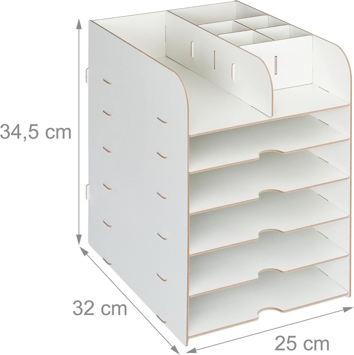 12-Compartment Desk Organiser with A4 Document Tray – White Office Storage