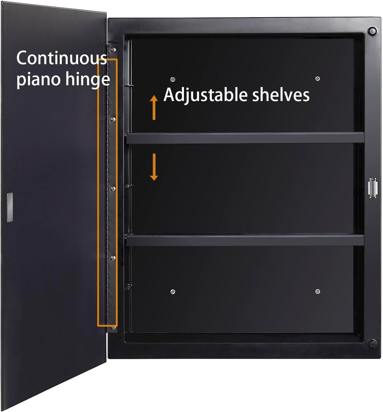 Wall-Mount Black Plastic Mirror Cabinet with Polished Edge & Adjustable Shelves