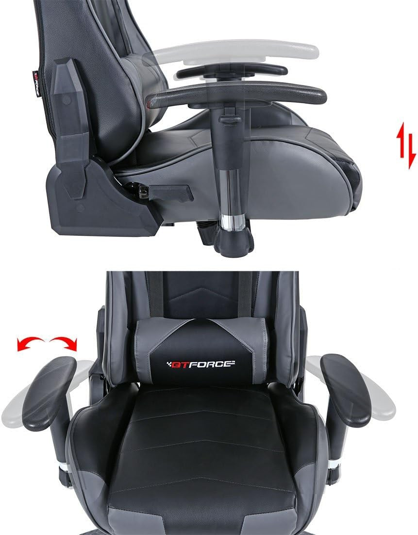 Reclining Gaming Chair Racing Office Desk Seat Faux Leather Grey