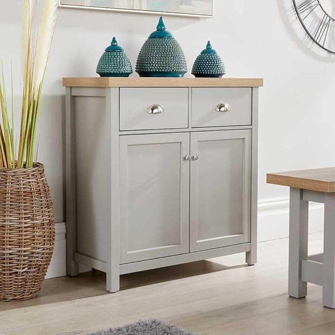Modern Grey Oak Sideboard Cabinet with 2 Doors 2 Drawers Storage Unit Cupboard