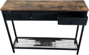 Slim Industrial Console Table with Storage, 3 Drawers & Shelf, Rustic Brown