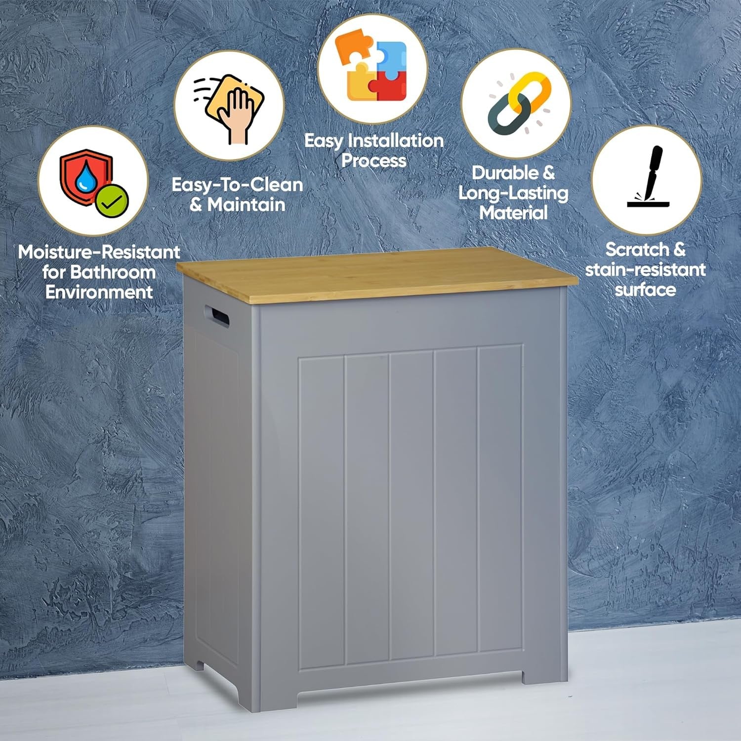 Bathroom Laundry Storage Cabinet Freestanding Hamper Waterproof Wooden Cupboard