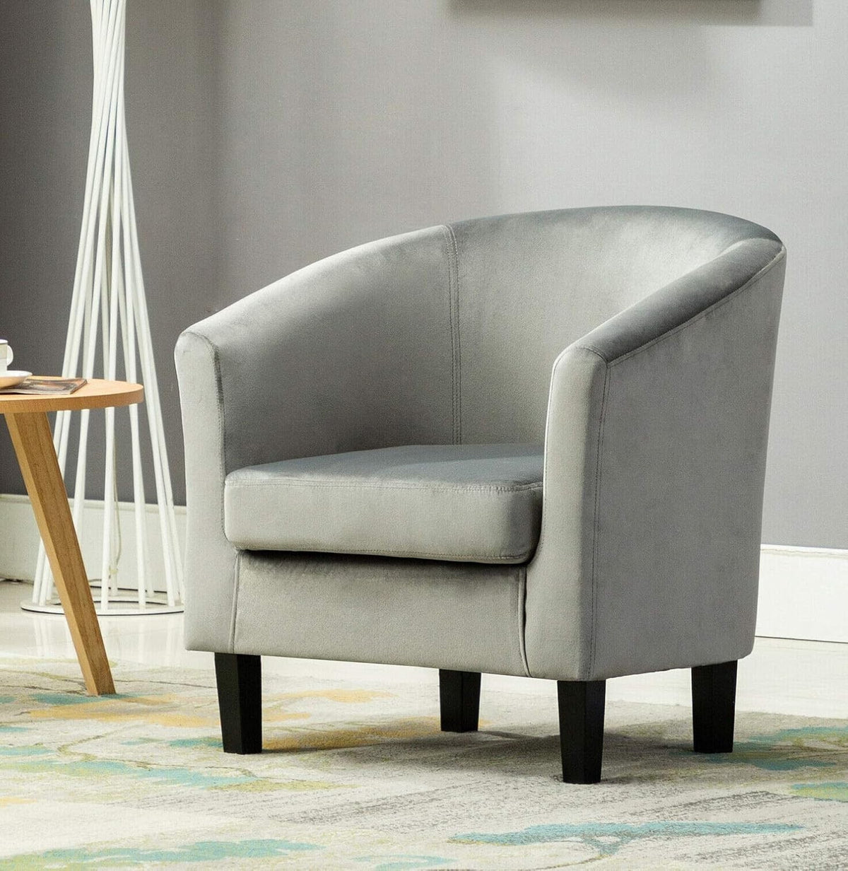 Grey Velvet Tub Chair Armchair Accent Seat for Lounge Dining Bedroom Café