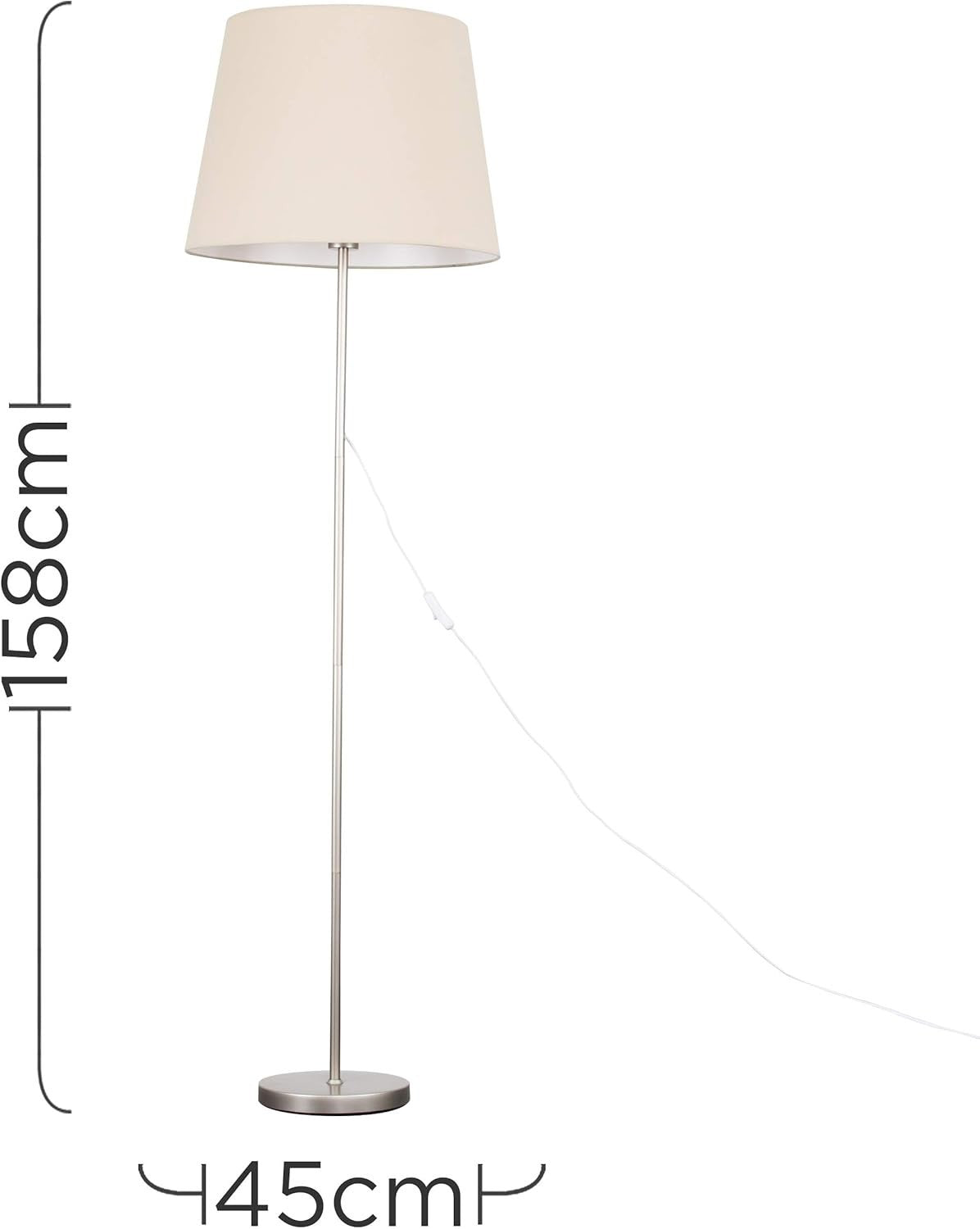 Modern Chrome Floor Lamp Tall Standing Light Beige Shade E27 Bulb