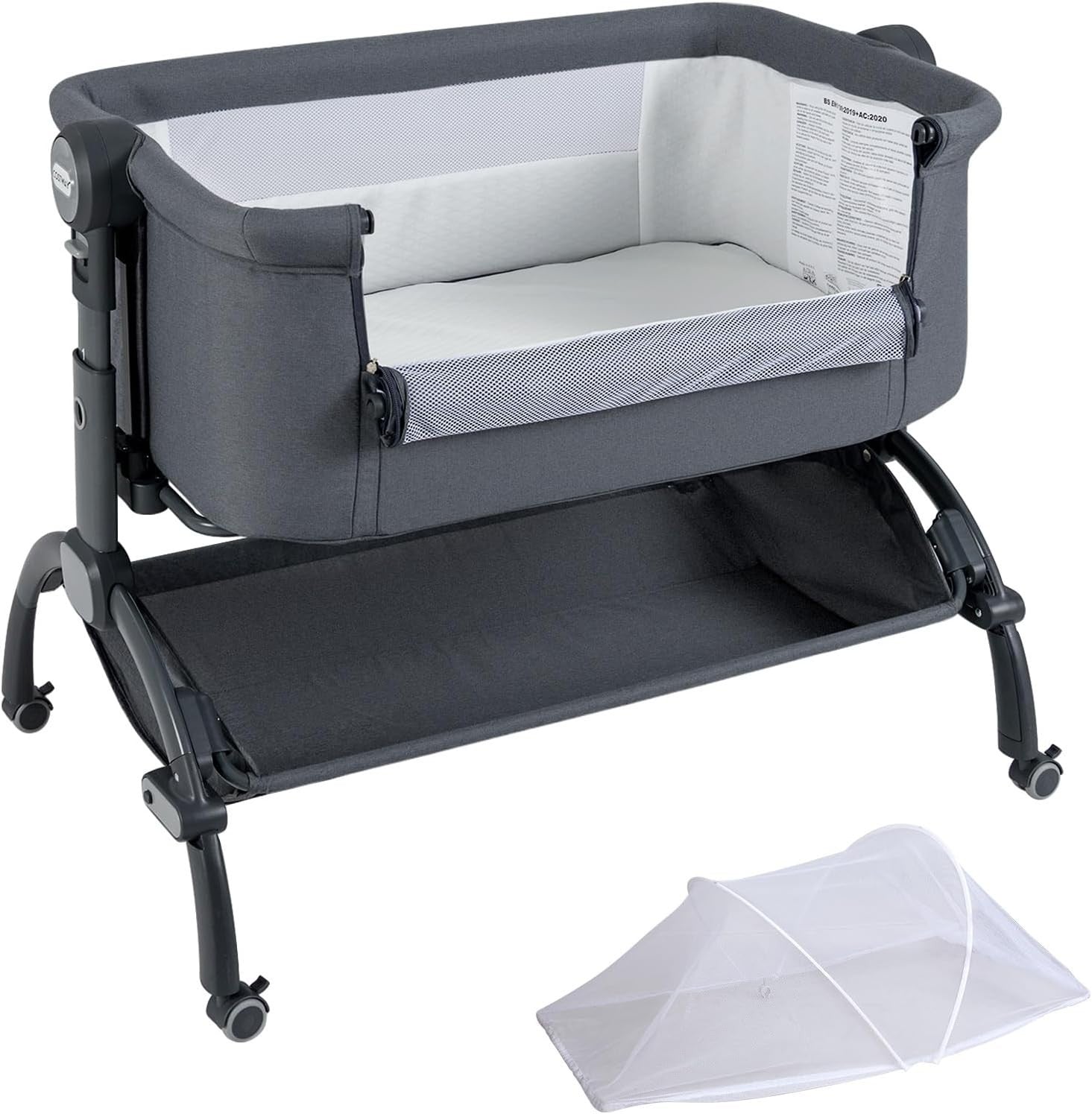 Baby Bedside Crib Adjustable Bassinet with Mattress Newborn Bedside Sleeper Grey