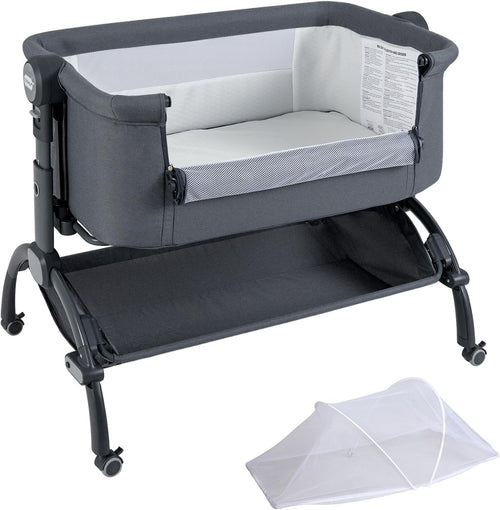 Baby Bedside Crib Adjustable Bassinet with Mattress Newborn Bedside Sleeper Grey
