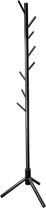 Black Bamboo Coat Rack Freestanding with 8 Hooks | Modern Hall Tree Stand