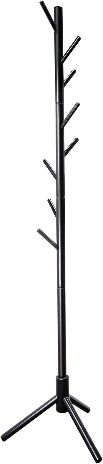 Black Bamboo Coat Rack Freestanding with 8 Hooks | Modern Hall Tree Stand