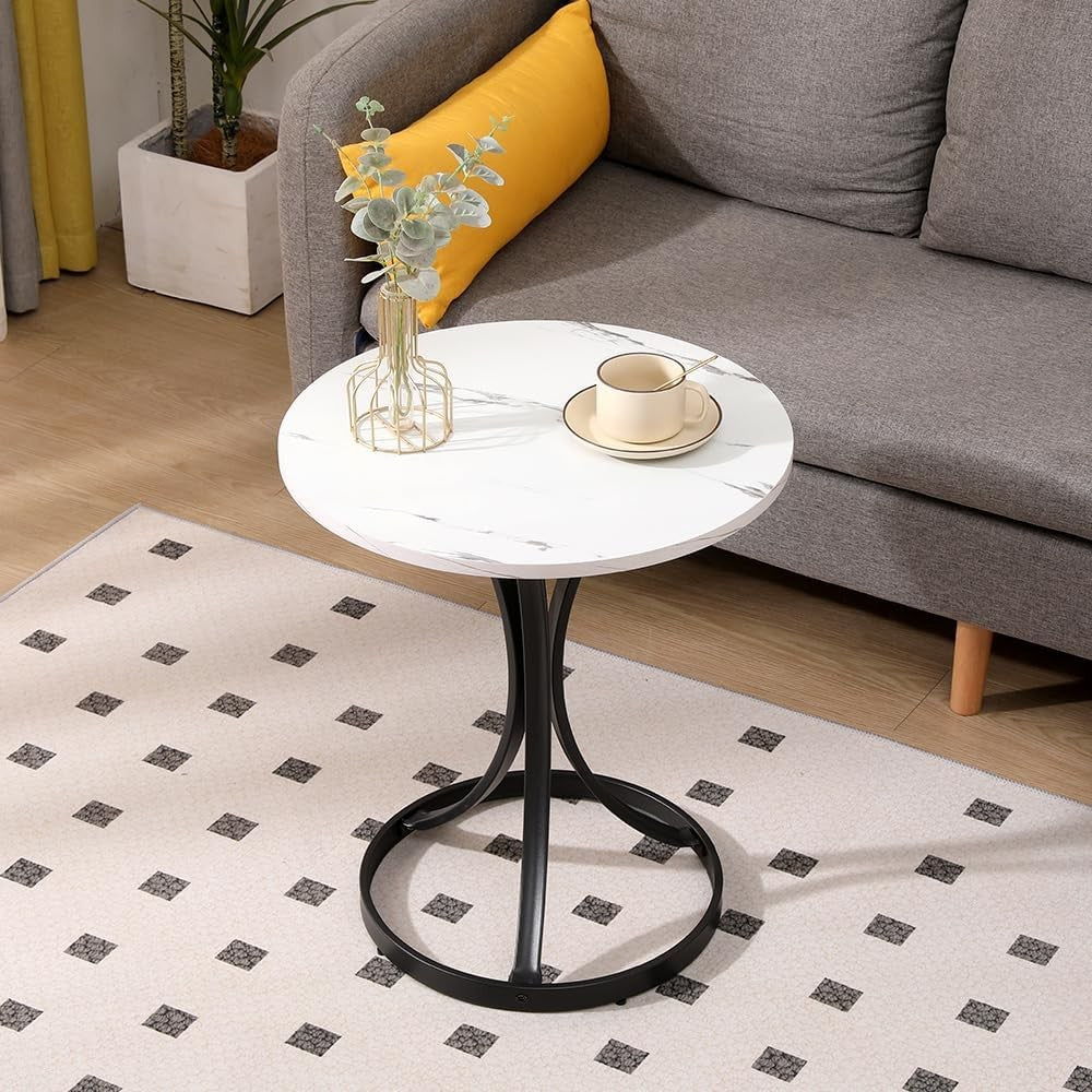 Round White Marble Coffee Table – Modern 50cm Small Sofa Side End Table