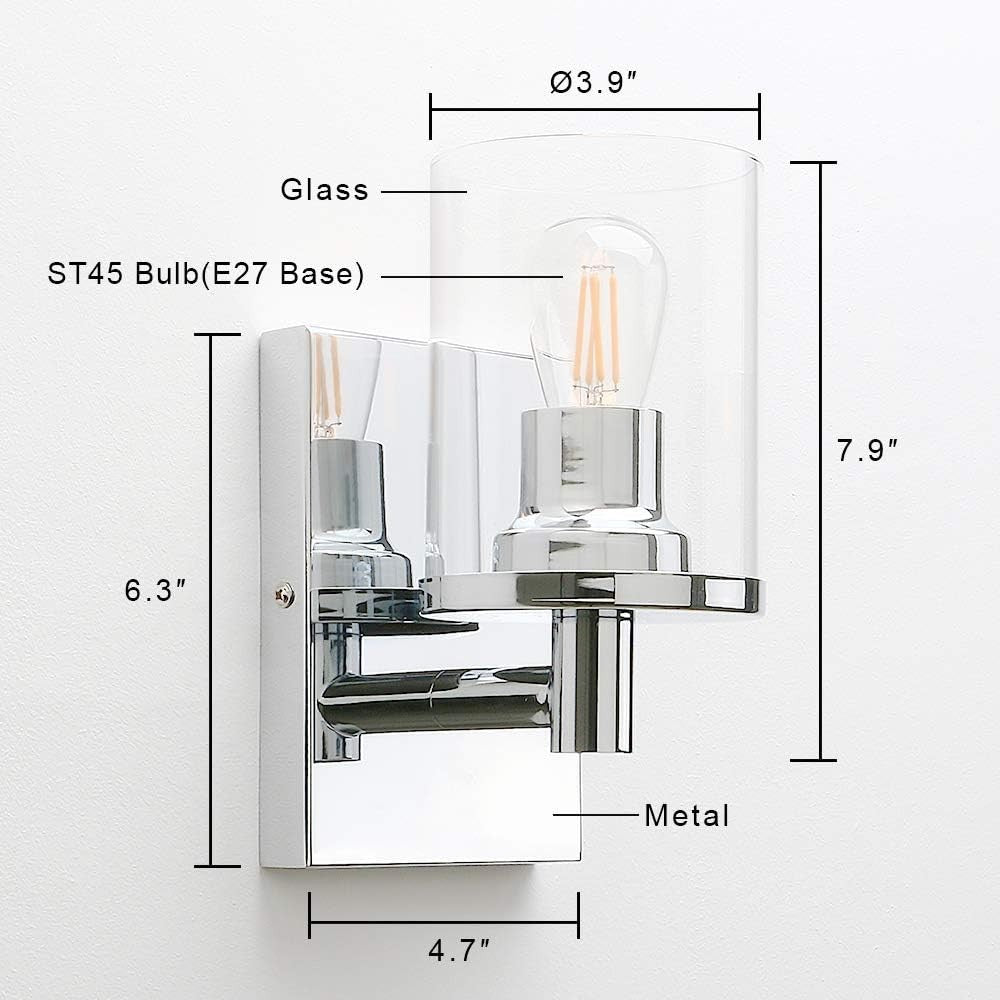 Dimmable Chrome Glass Wall Sconces Set of 2, Modern Vintage Indoor Lights