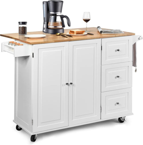 Large Kitchen Island Trolley Extendable Wood Top Storage Drawers Wheels