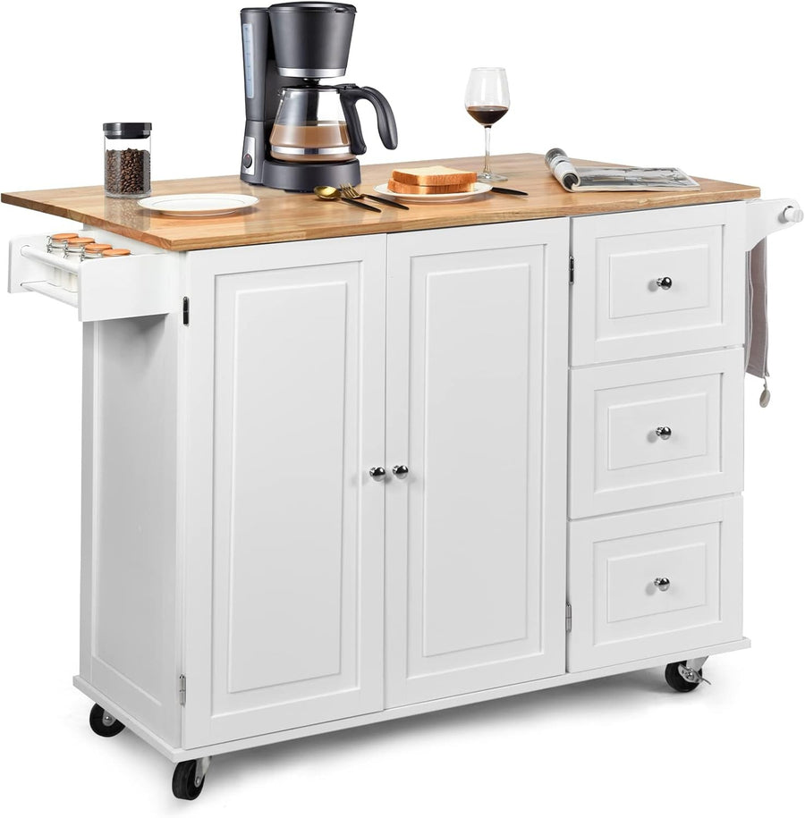 Large Kitchen Island Trolley Extendable Wood Top Storage Drawers Wheels