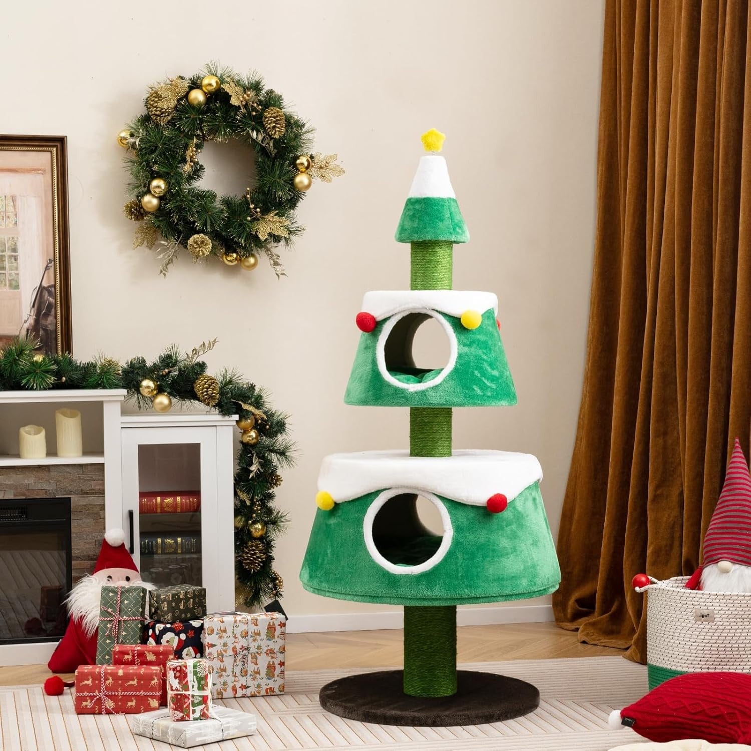 Christmas Cat Tree Tower Indoor Kitten Activity Center Sisal Scratch 153cm