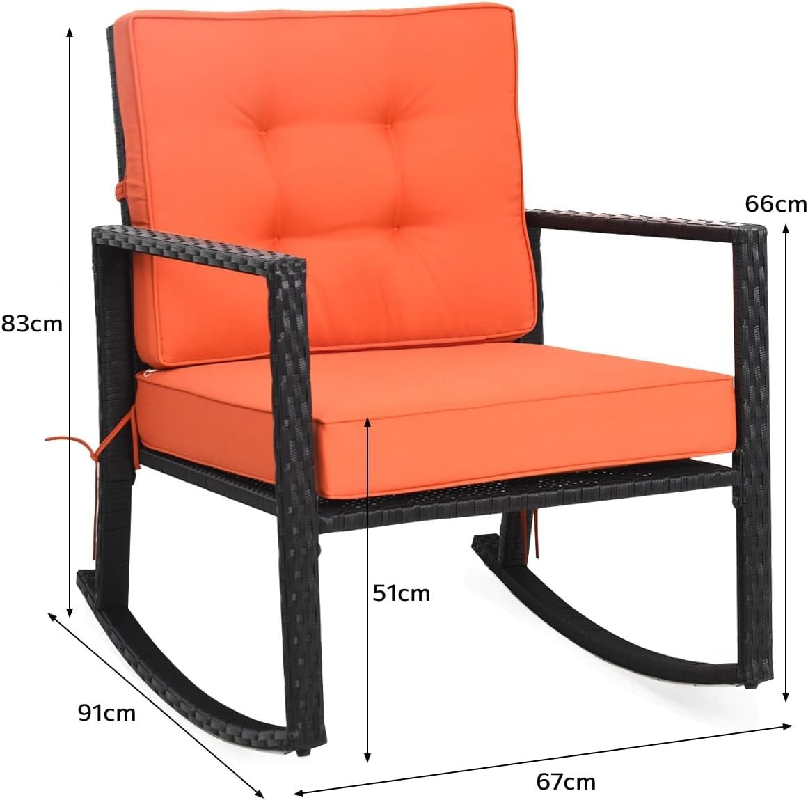 Orange Rattan Rocking Chair Cushioned Patio Garden Porch Outdoor Relax Seat