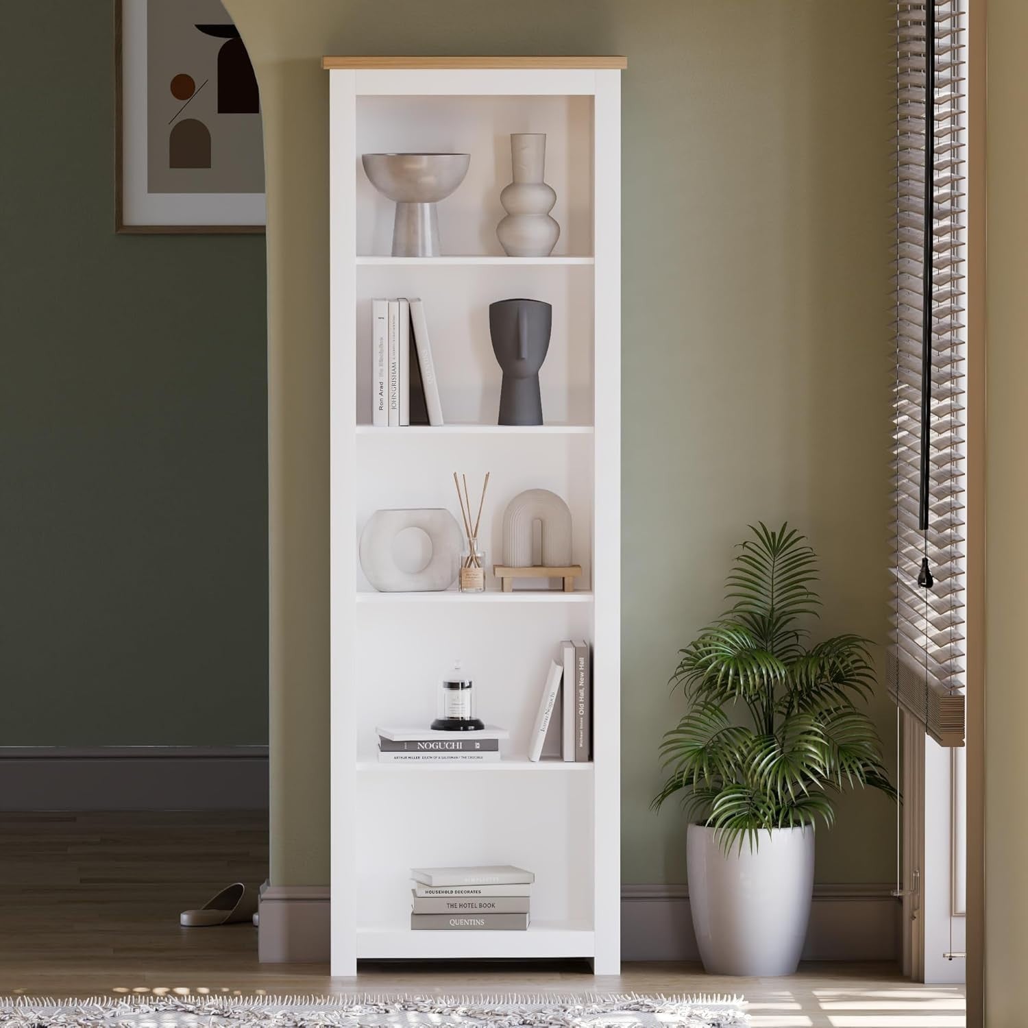 5 Tier Modern White Ladder Bookcase – Tall Display Storage Shelf Unit 175cm