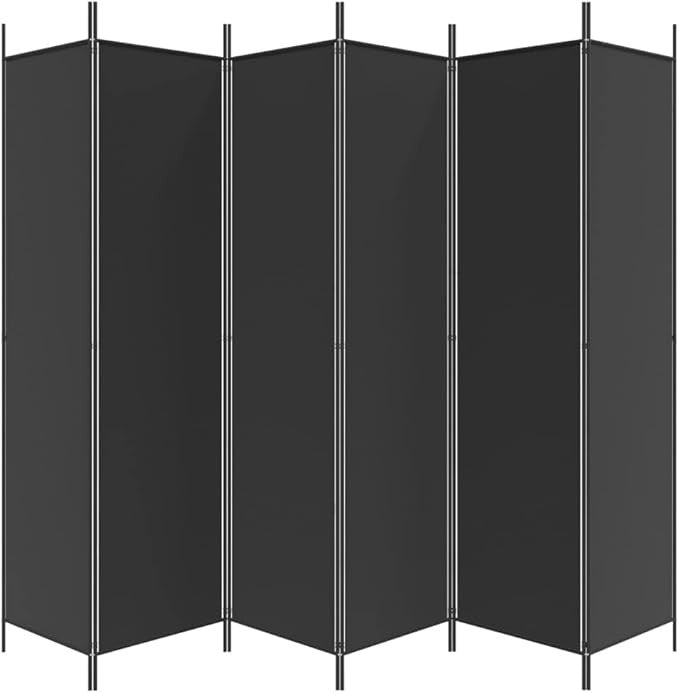 6 Panel Black Folding Room Divider 300x200cm Fabric Privacy Screen Partition
