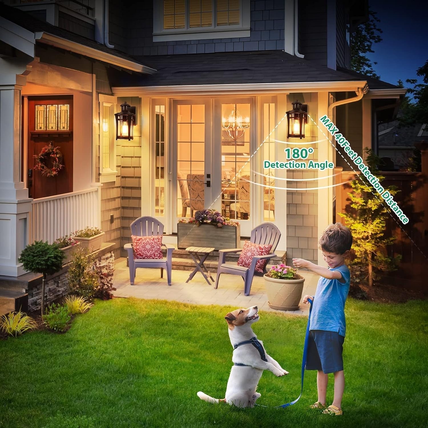 Outdoor Wall Light Black Motion Sensor Waterproof LED