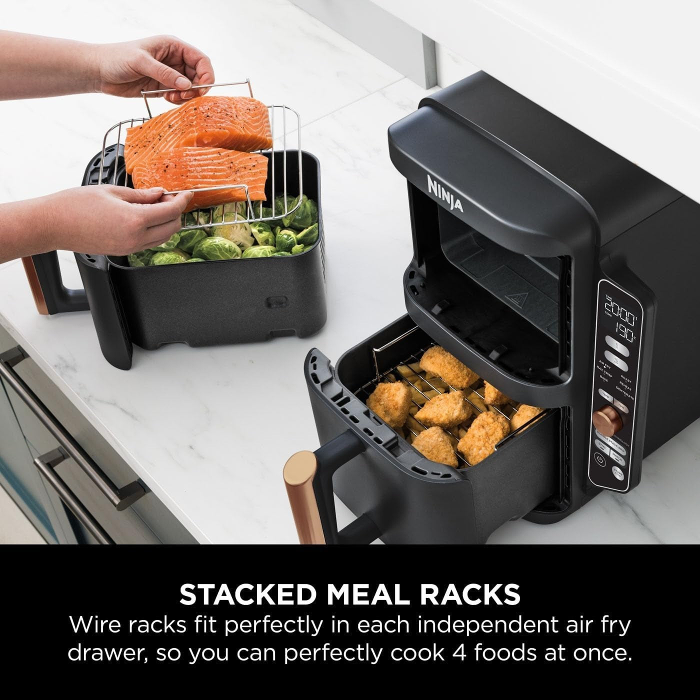 Vertical Double Stack Air Fryer 9.5L Dual Drawer 4 Level Space Saving
