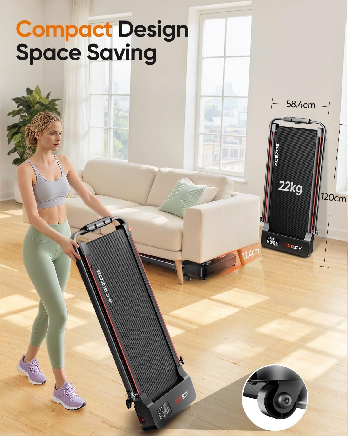 6-in-1 Folding Treadmill for Home | Portable Under Desk, Incline, App & LED Disp