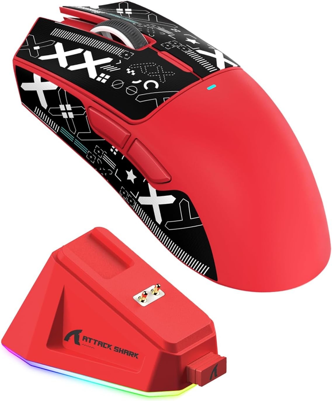 Wireless Gaming Mouse 22000 DPI RGB Dock BT 2.4G USB Red Grip