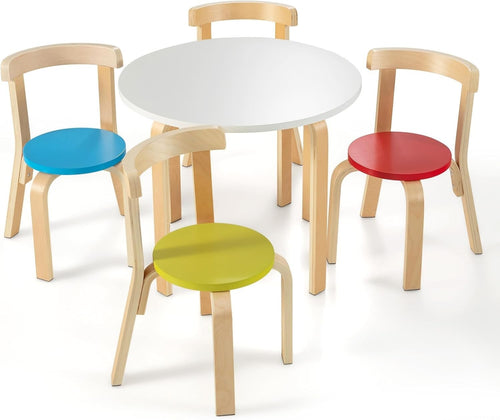 Kids Wooden Table & 4 Chairs Set Bright Colors Activity Desk for Playroom