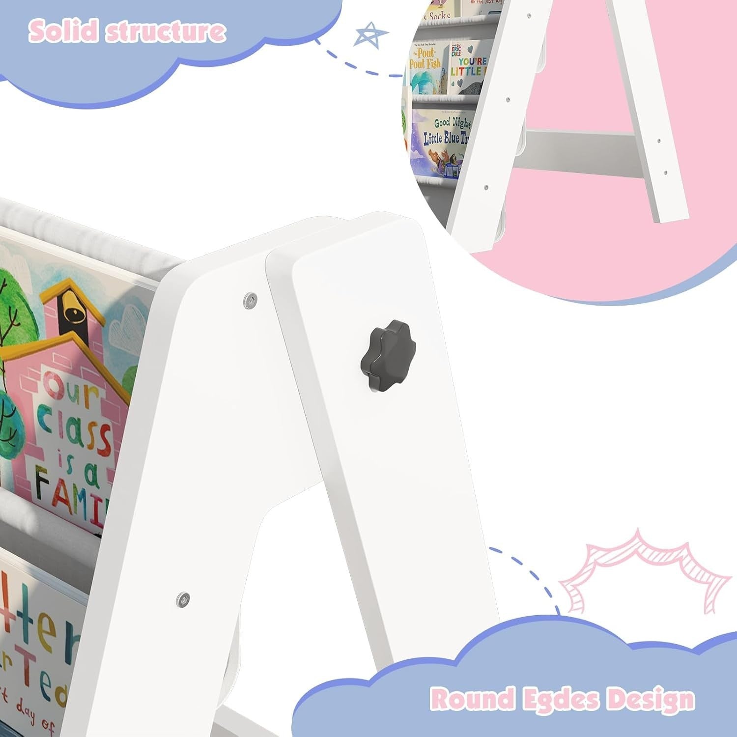 4-Tier Foldable Kids Bookshelf with Deep Fabric Pockets Storage Rack