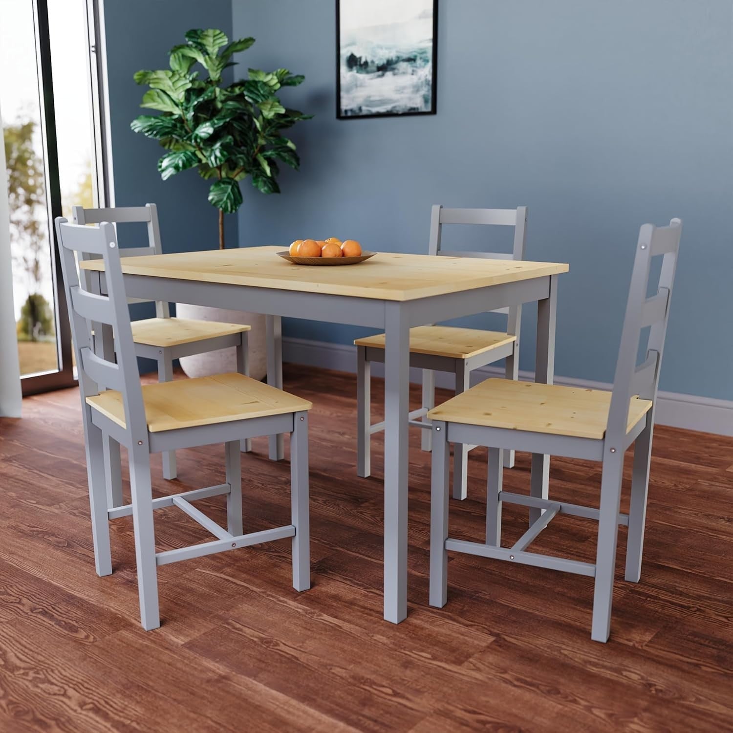 Grey & Pine 4 Seater Dining Table Set | Space Saving Kitchen Table & Chairs