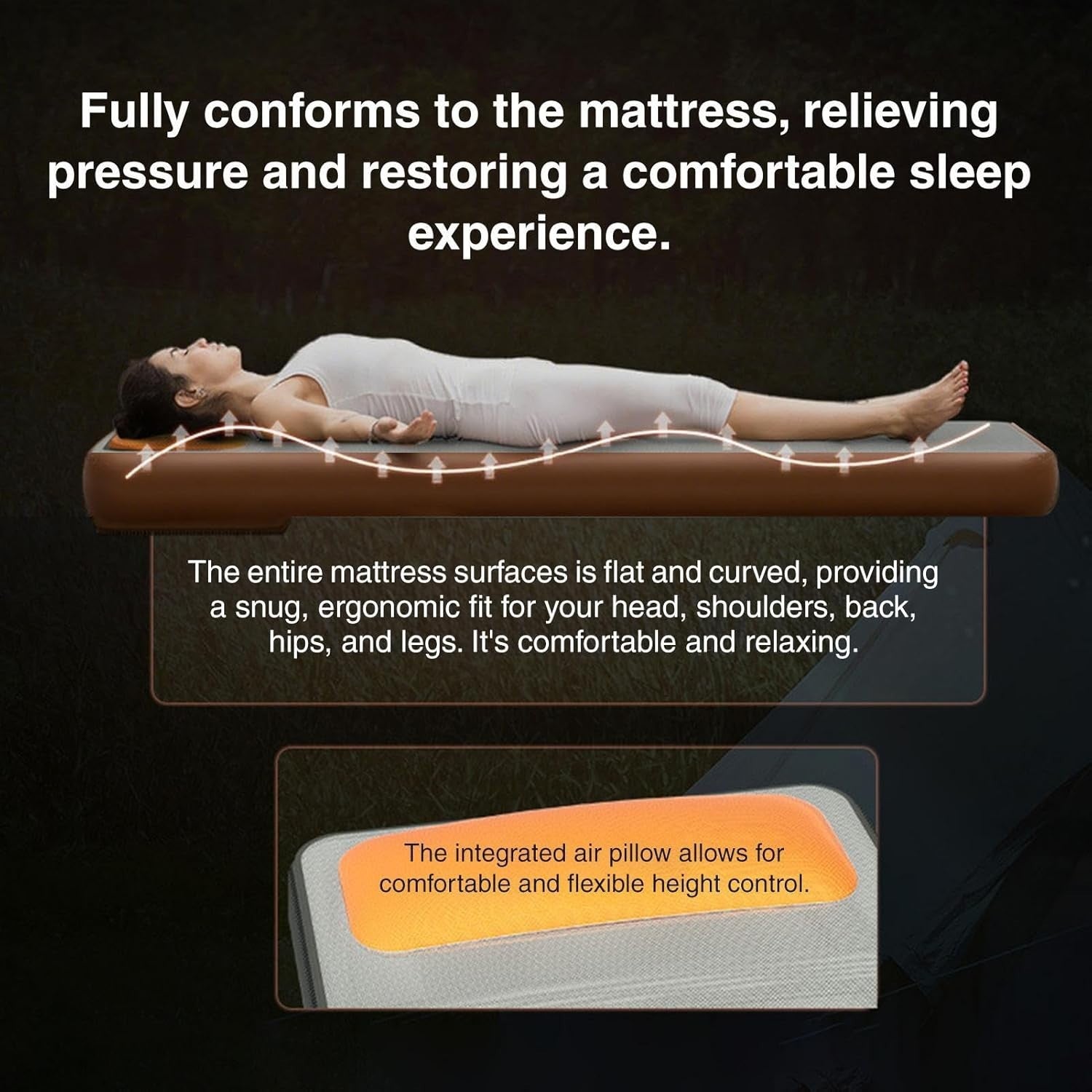 6 Inch Thick Inflatable Camping Sleeping Pad with Built-in Pillow