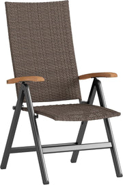 Brown Folding Recliner Garden Chair High Back Rattan Patio Dining Seat