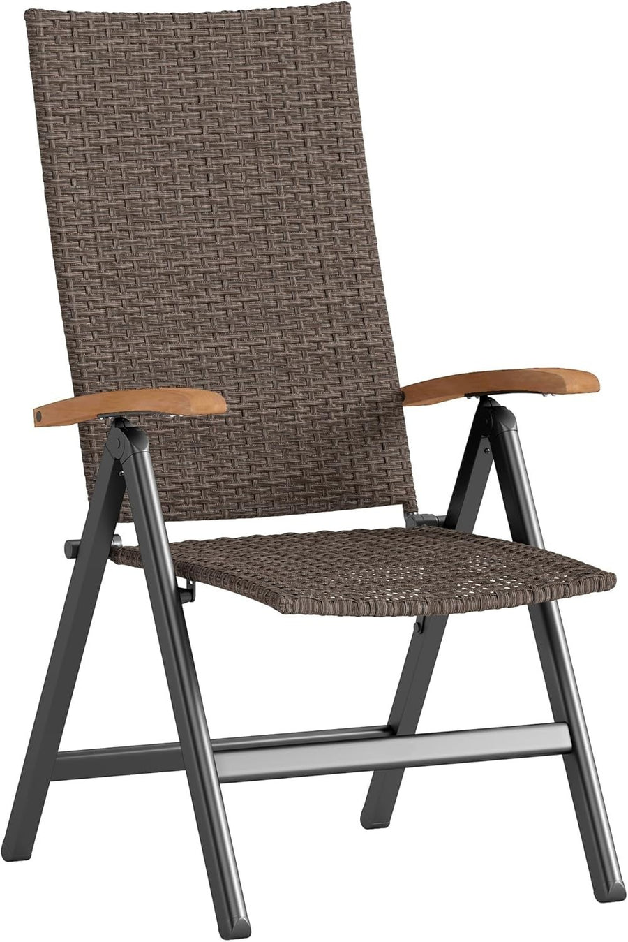 Brown Folding Recliner Garden Chair High Back Rattan Patio Dining Seat