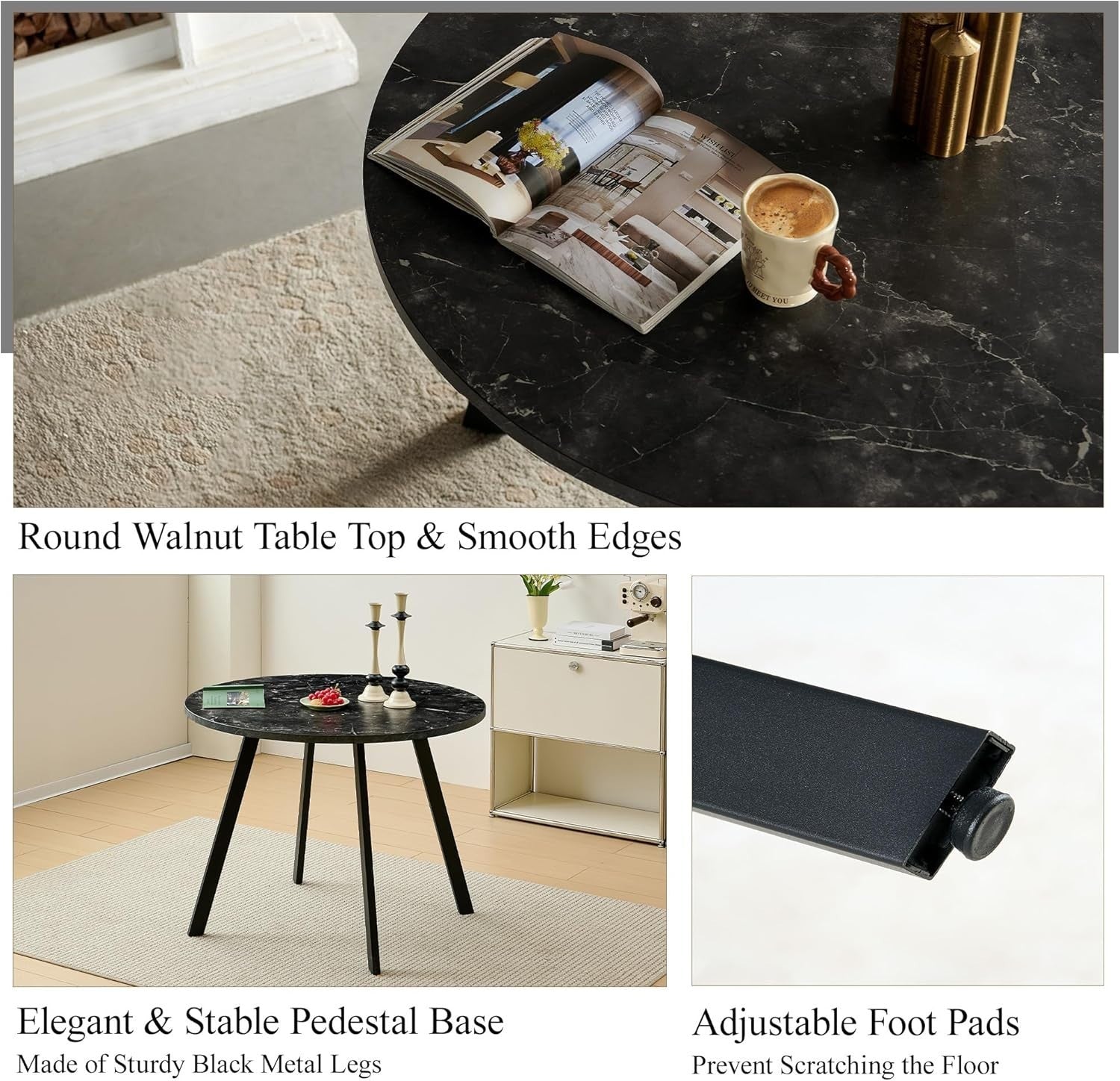 Round Dining Table & 4 Beige Linen Chairs Set | Compact, Stylish & Durable