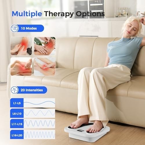 EMS TENS Foot Massager 10 Modes 20 Intensities Plantar Fasciitis Relief White