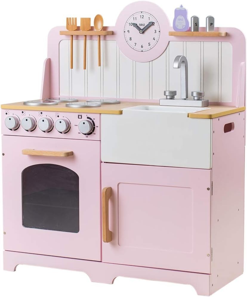 Wooden Kids Play Kitchen Pretend Cooking Set Oven Sink Accessories