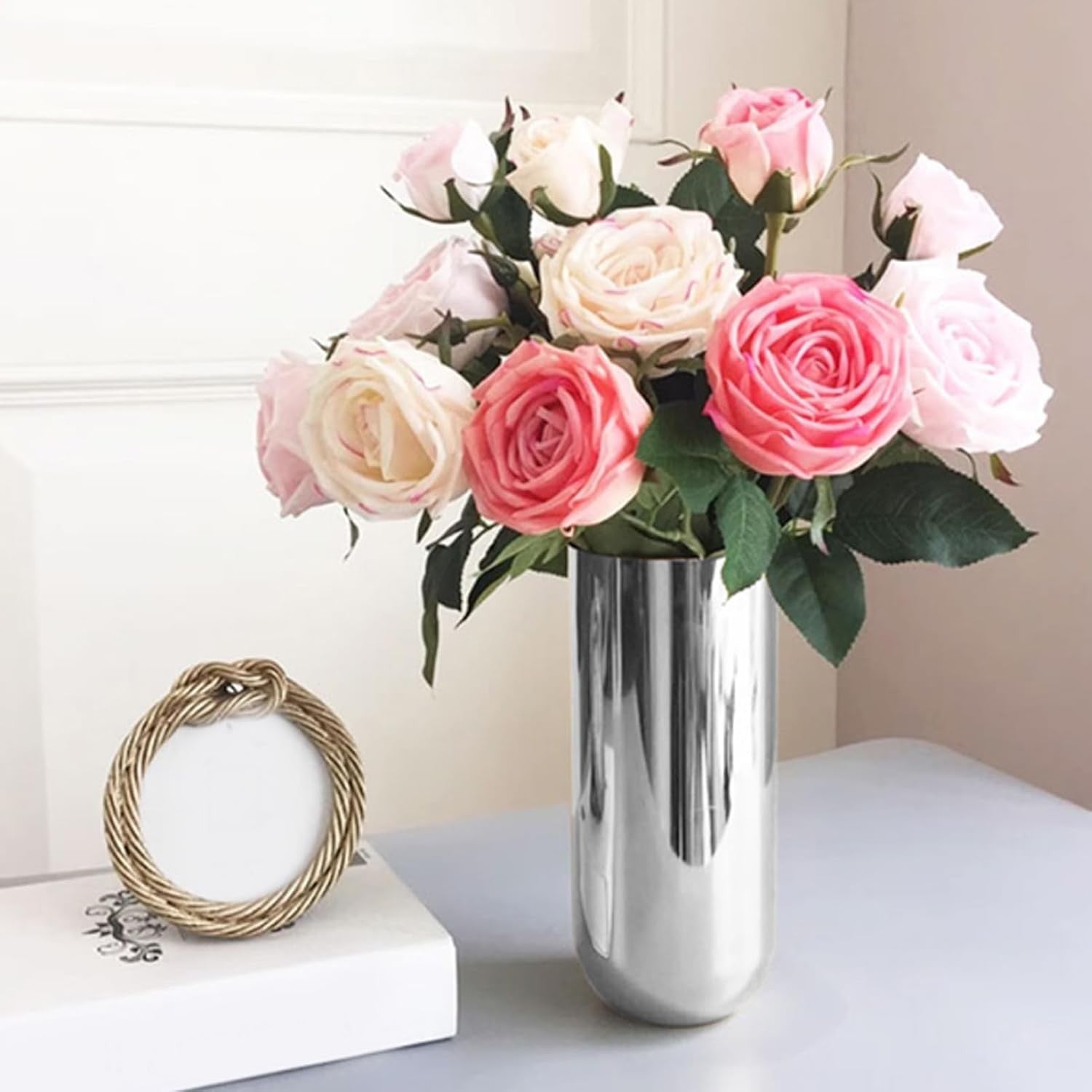 Stainless Steel Flower Vase Silver Modern Table Centerpiece Home Decor