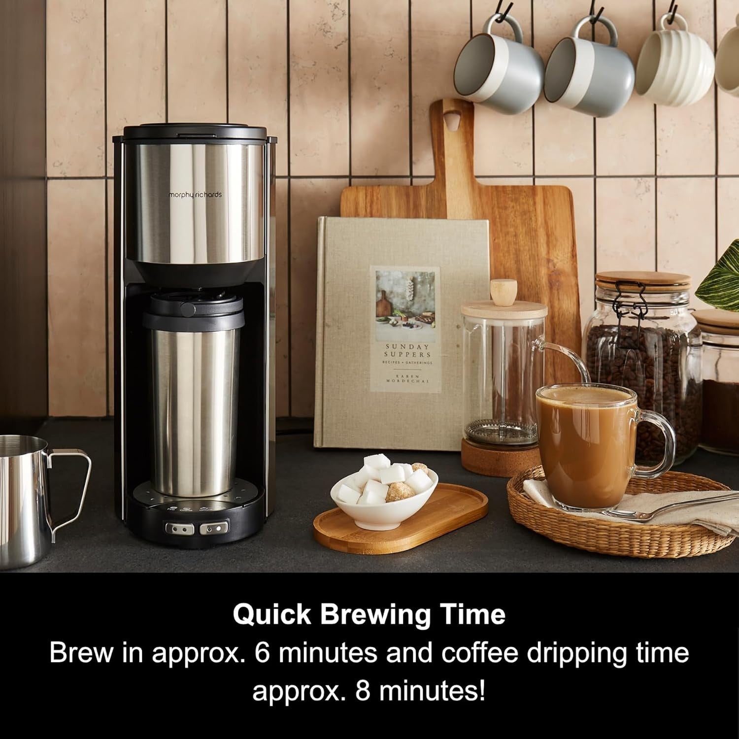 Single Cup Bean-to-Cup Coffee Maker with Grinder + Travel Mug | Fast Brew 900W